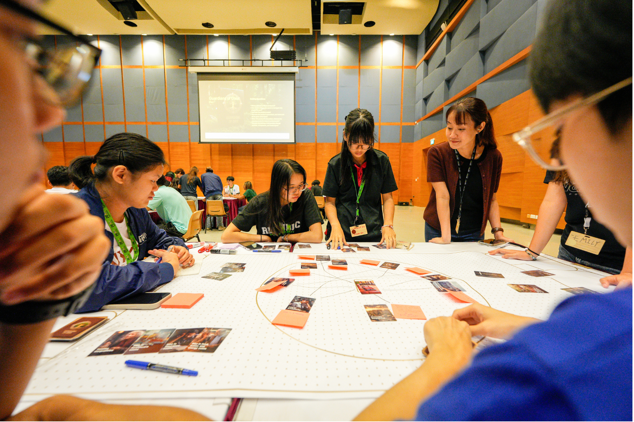 Student delegates discuss and organise activity cards as part of the Guardians of Gaia sub-theme at Polytechnic Forum 2026..